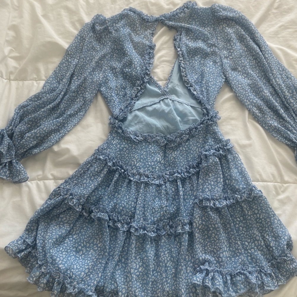 💙 Saints + Secrets Sky Blue Long Sleeve Ruffle Dress - Picture 4 of 7